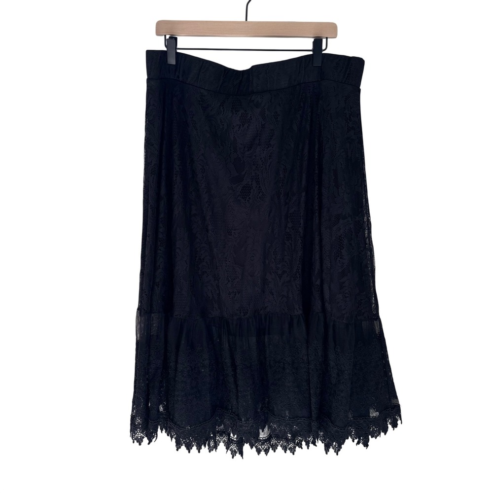 Torrid Black Lace Midi Skirt Plus Size 1 1X 14-16 Elastic Waist Eyelash Hem NEW - Picture 9 of 9